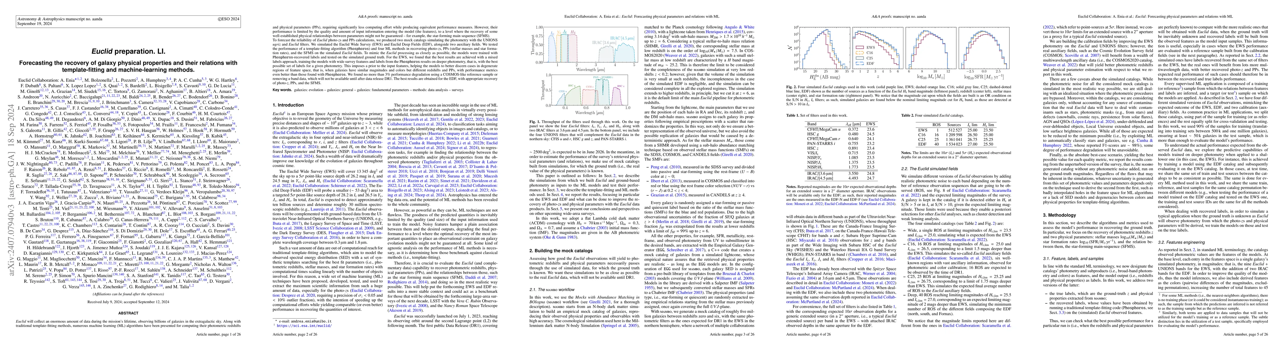 Thumbnail for Euclid preparation. LI. Forecasting the recovery of galaxy physical
  properties and their relations with template-fitting and machine-learning
  methods
