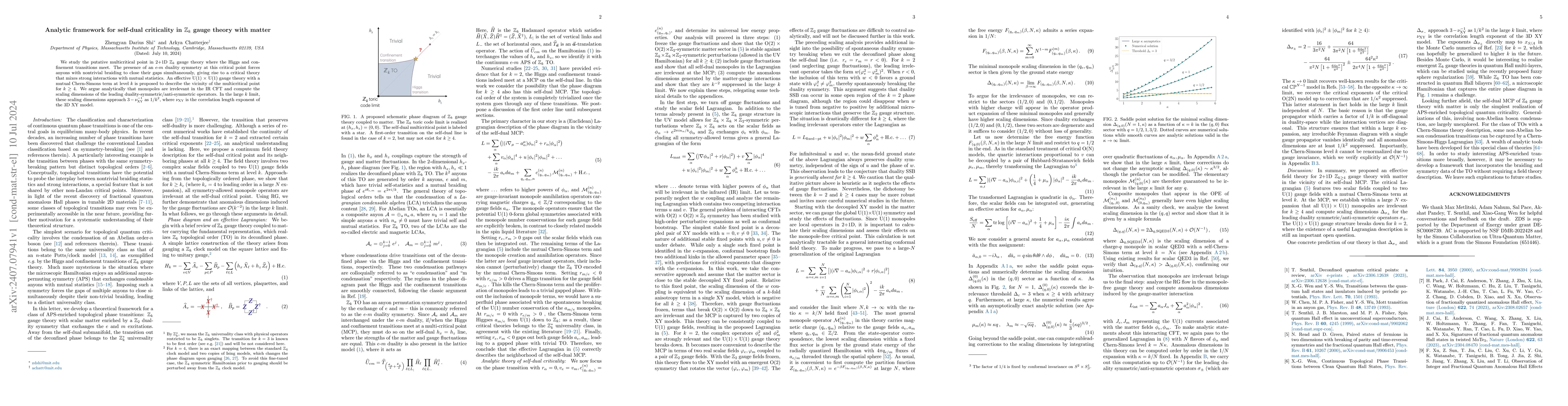 Thumbnail for Analytic framework for self-dual criticality in $\mathbb{Z}_k$ gauge
  theory with matter
