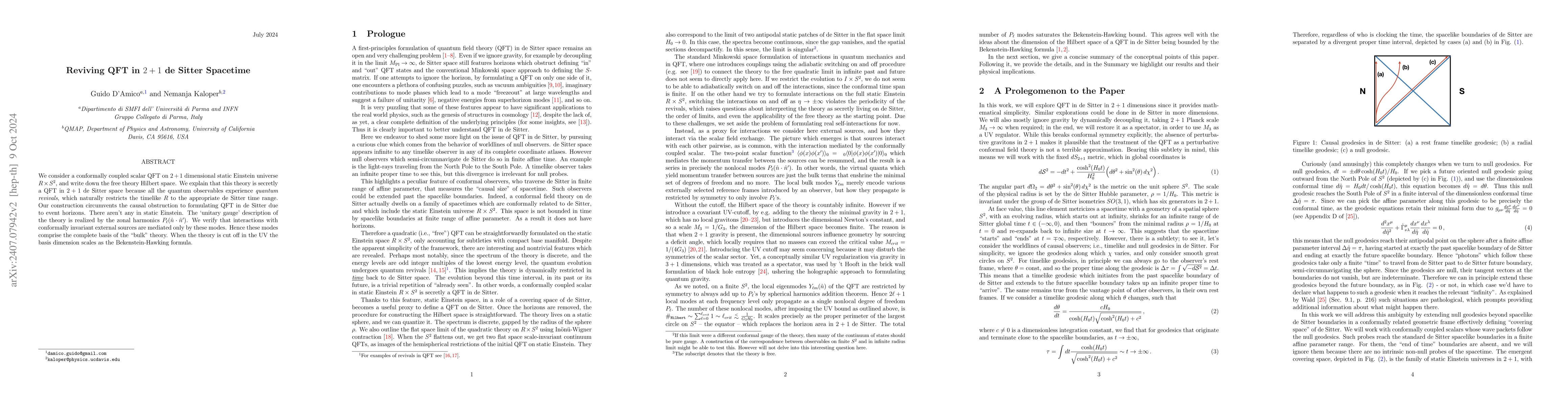 Thumbnail for Reviving QFT in $2+1$ de Sitter Spacetime