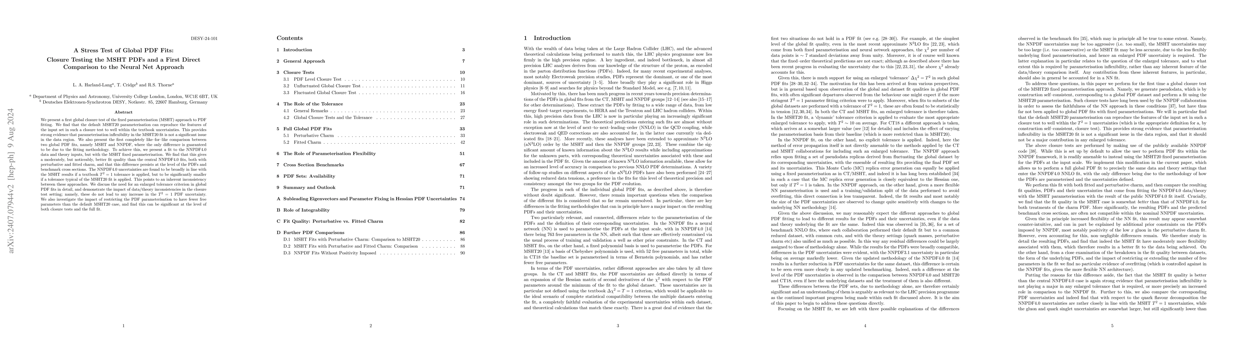 Thumbnail for A Stress Test of Global PDF Fits: Closure Testing the MSHT PDFs and a
  First Direct Comparison to the Neural Net Approach