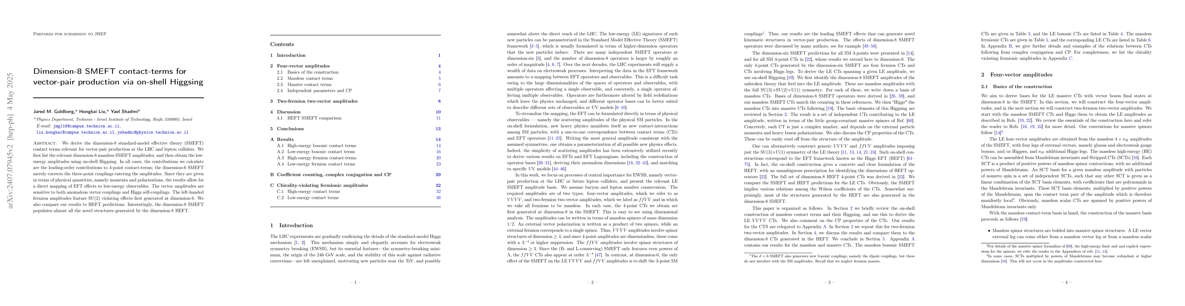 Thumbnail for Dimension-8 SMEFT contact-terms for vector-pair production via on-shell
  Higgsing