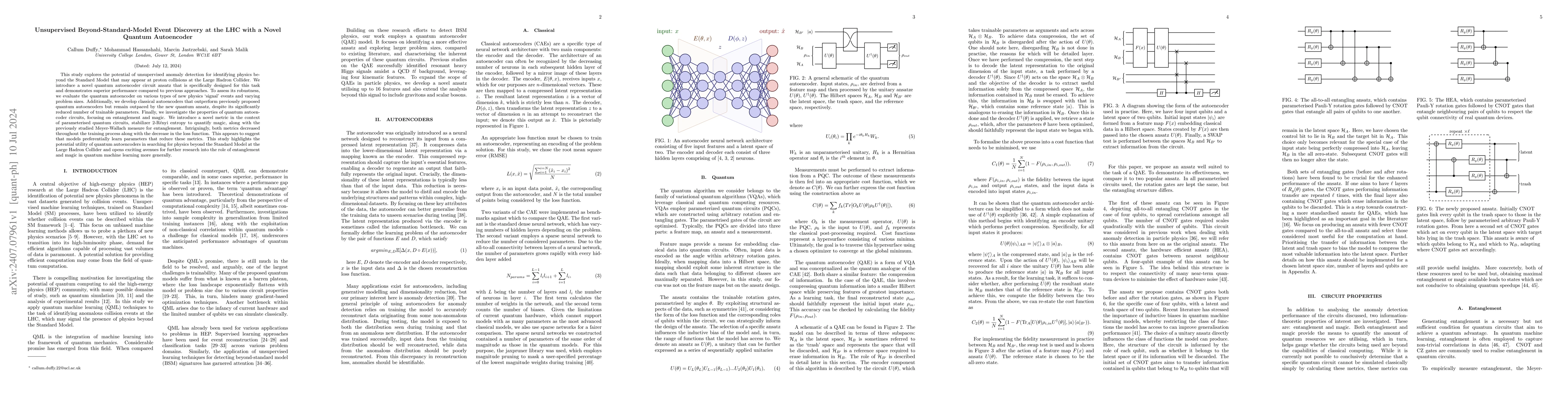 Thumbnail for Unsupervised Beyond-Standard-Model Event Discovery at the LHC with a
  Novel Quantum Autoencoder