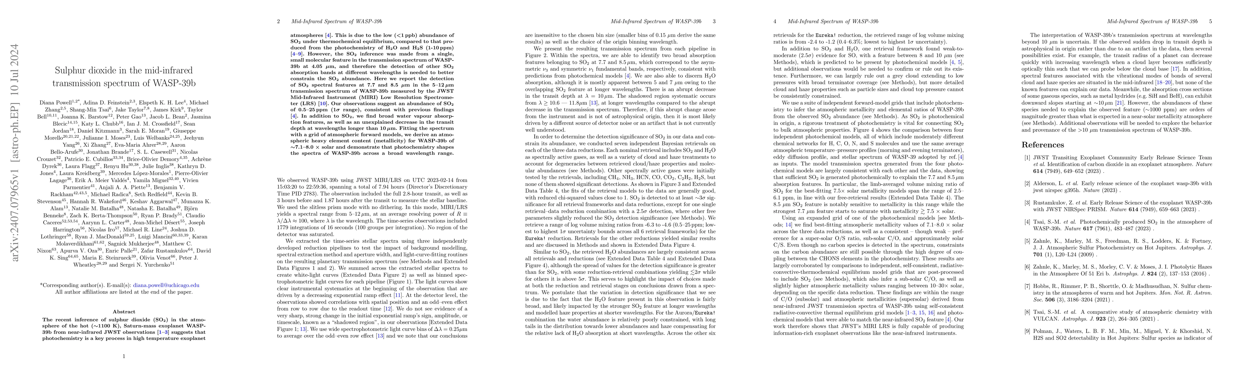 Thumbnail for Sulphur dioxide in the mid-infrared transmission spectrum of WASP-39b