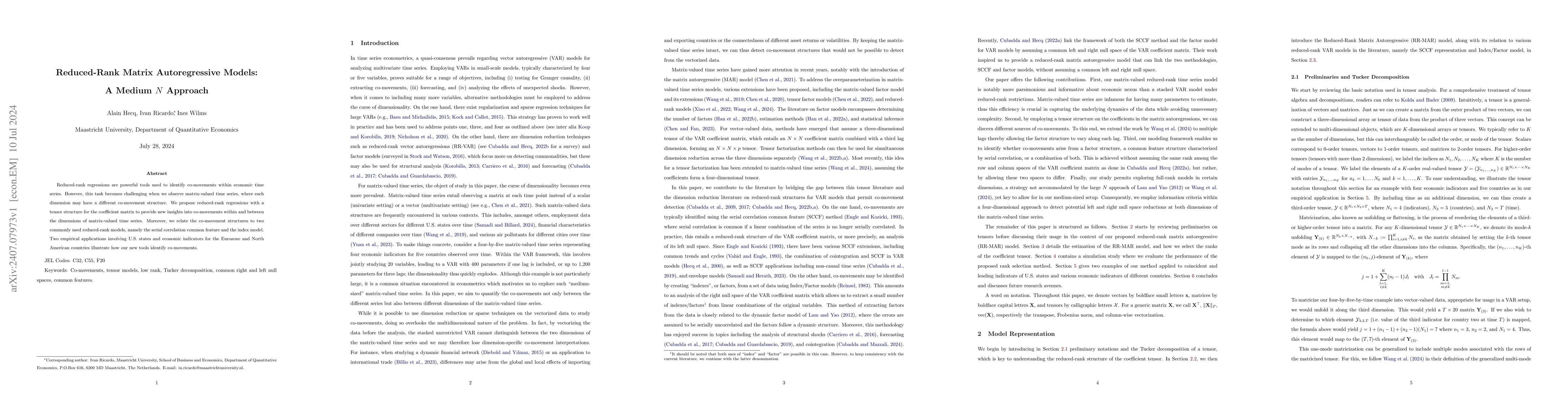 Thumbnail for Reduced-Rank Matrix Autoregressive Models: A Medium $N$ Approach