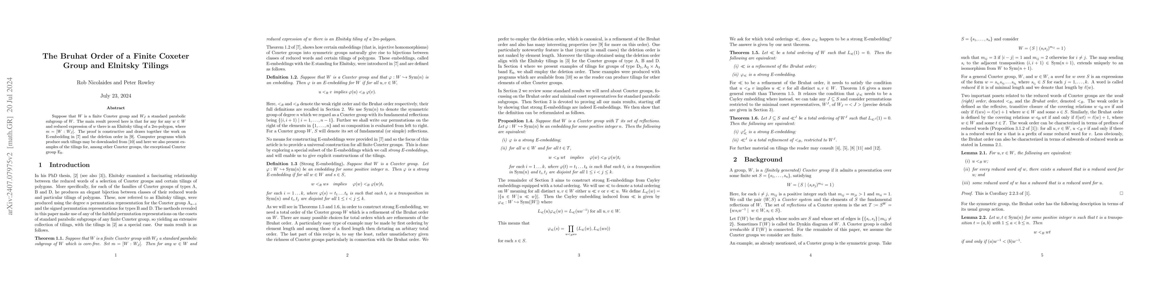 Thumbnail for The Bruhat Order of a Finite Coxeter Group and Elnitsky Tilings