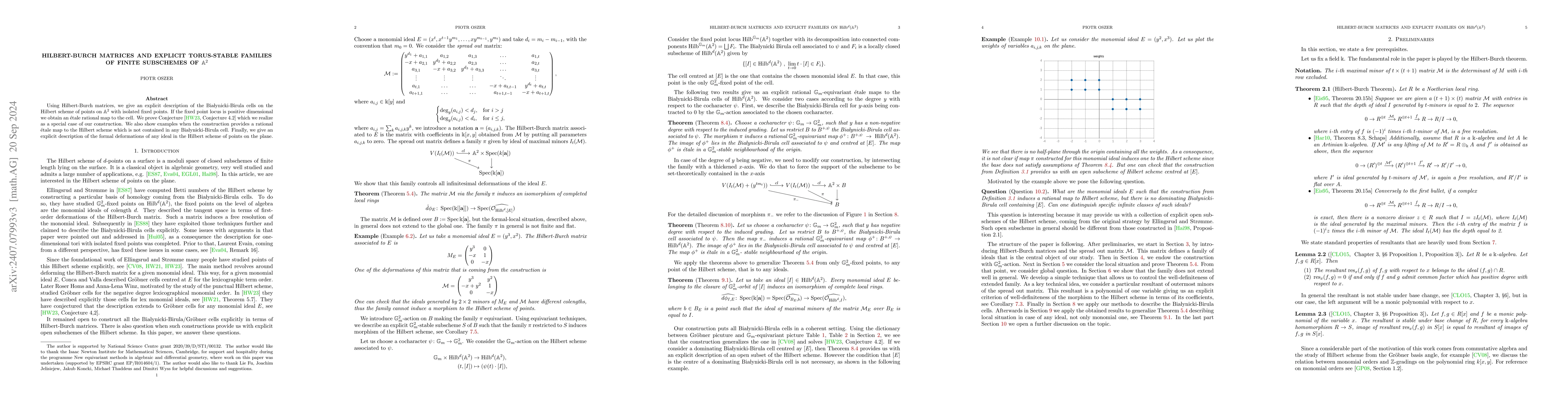 Thumbnail for Hilbert-Burch matrices and explicit torus-stable families of finite
  subschemes of $\mathbb A ^2$