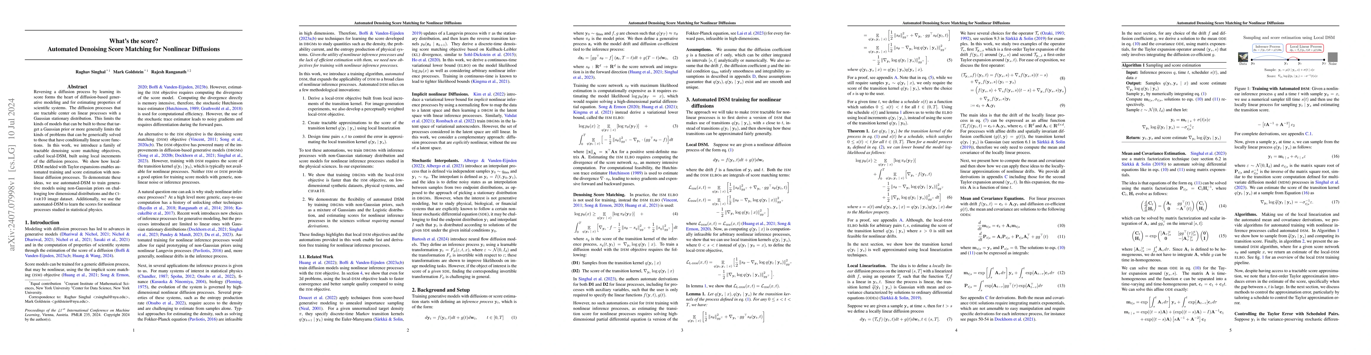 Thumbnail for What's the score? Automated Denoising Score Matching for Nonlinear
  Diffusions
