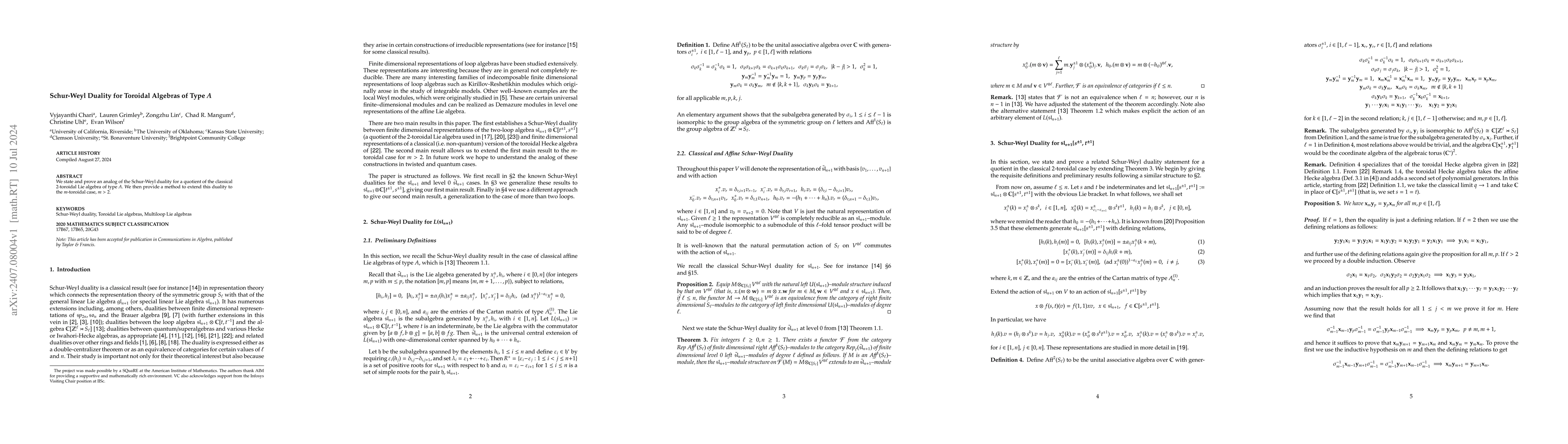 Thumbnail for Schur-Weyl Duality for Toroidal Algebras of Type $A$