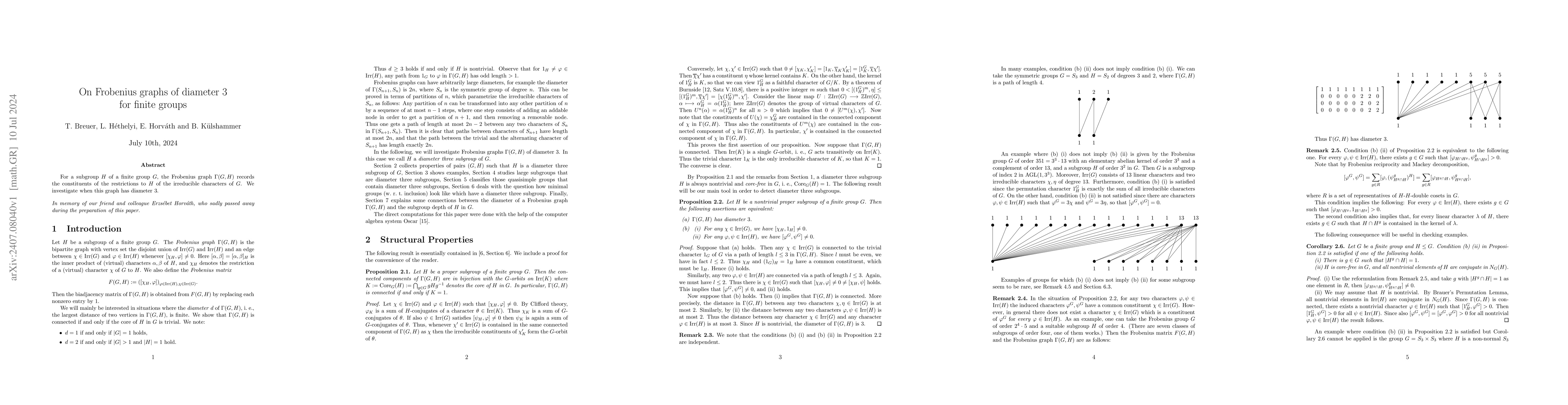 Thumbnail for On Frobenius graphs of diameter 3 for finite groups