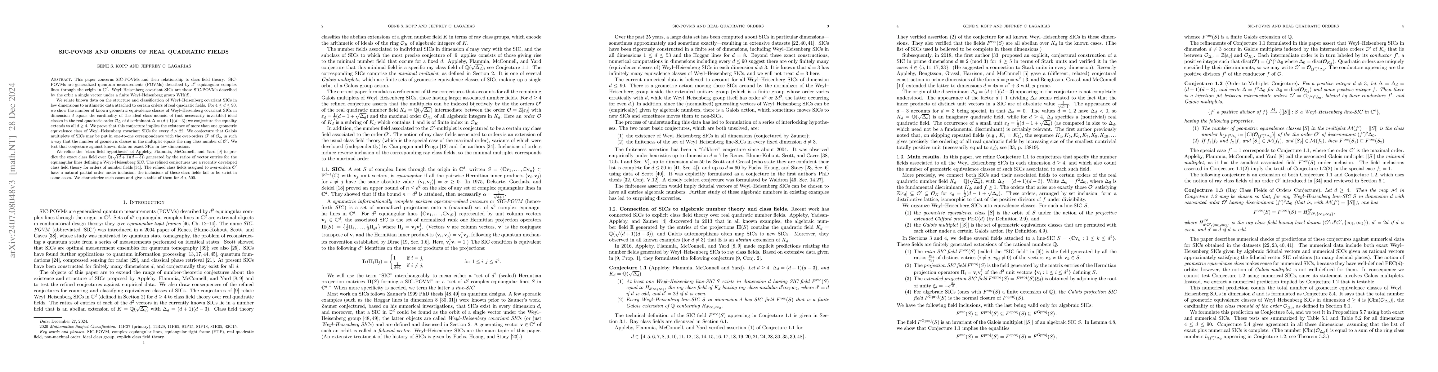Thumbnail for SIC-POVMs and orders of real quadratic fields