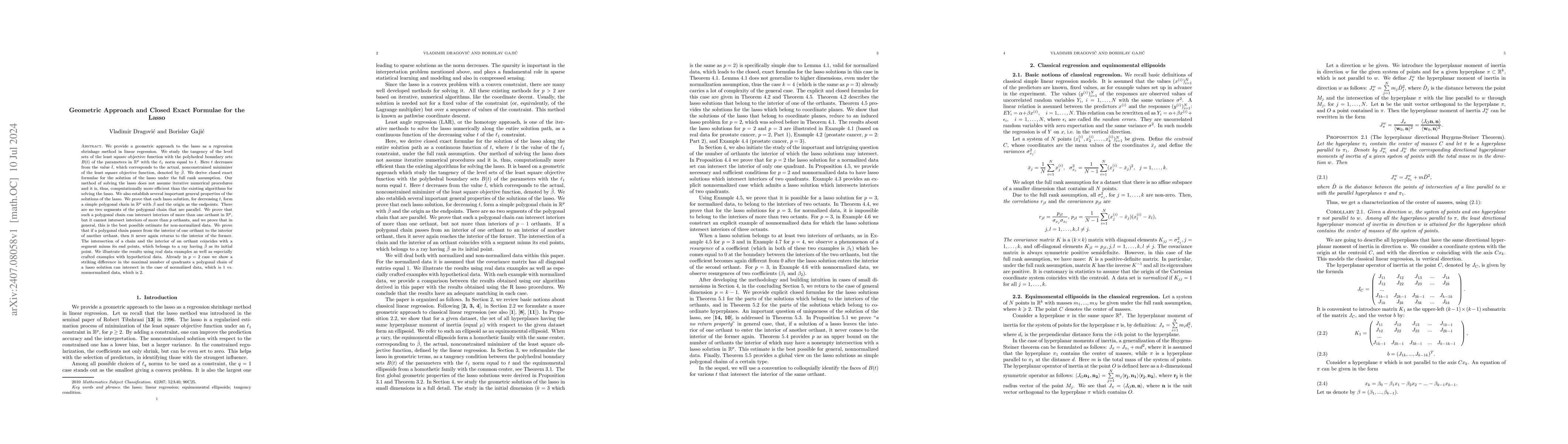 Thumbnail for Geometric Approach and Closed Exact Formulae for the Lasso