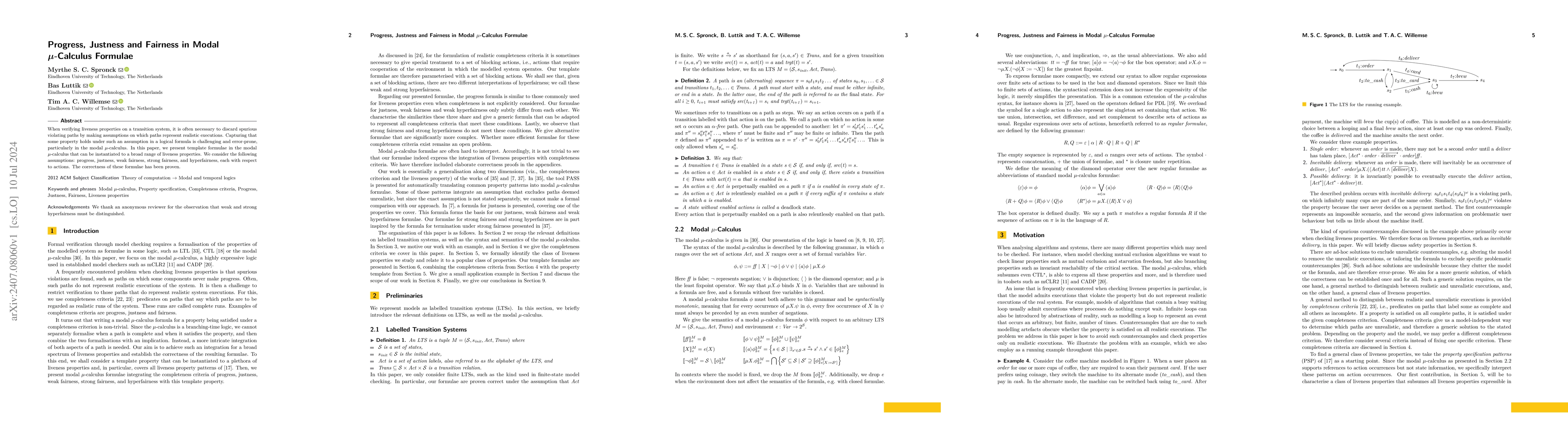 Thumbnail for Progress, Justness and Fairness in Modal $μ$-Calculus Formulae