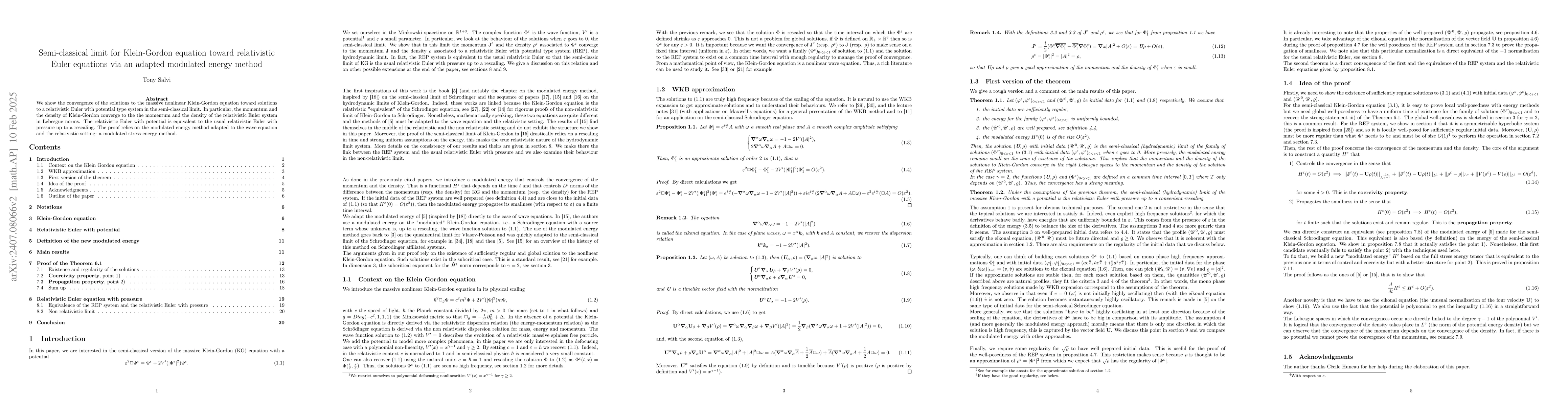Thumbnail for Semi-classical limit for Klein-Gordon equation toward relativistic Euler
  equations via an adapted modulated energy method