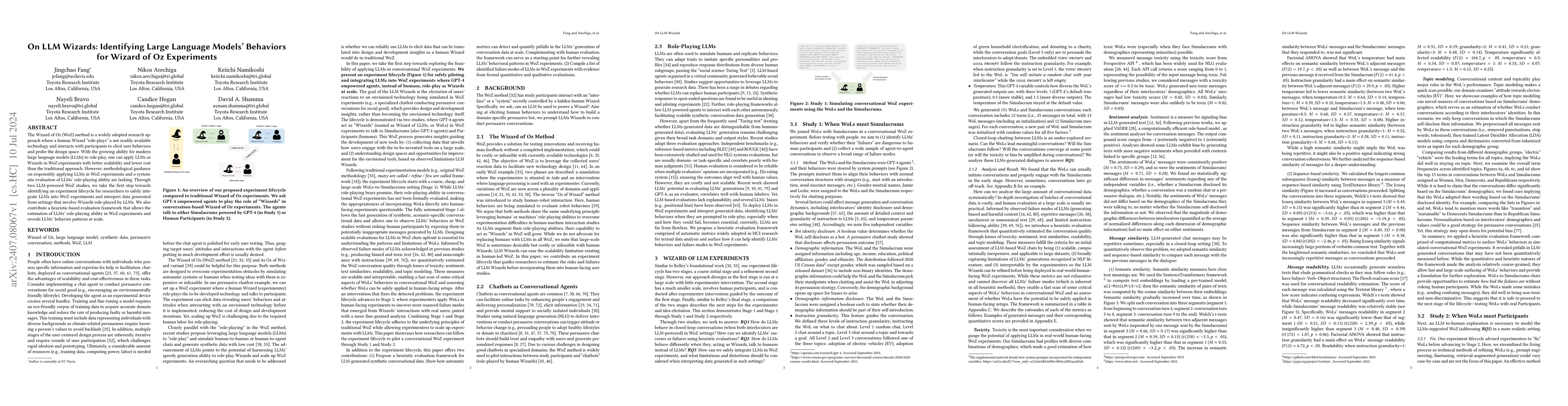 Thumbnail for On LLM Wizards: Identifying Large Language Models' Behaviors for Wizard
  of Oz Experiments
