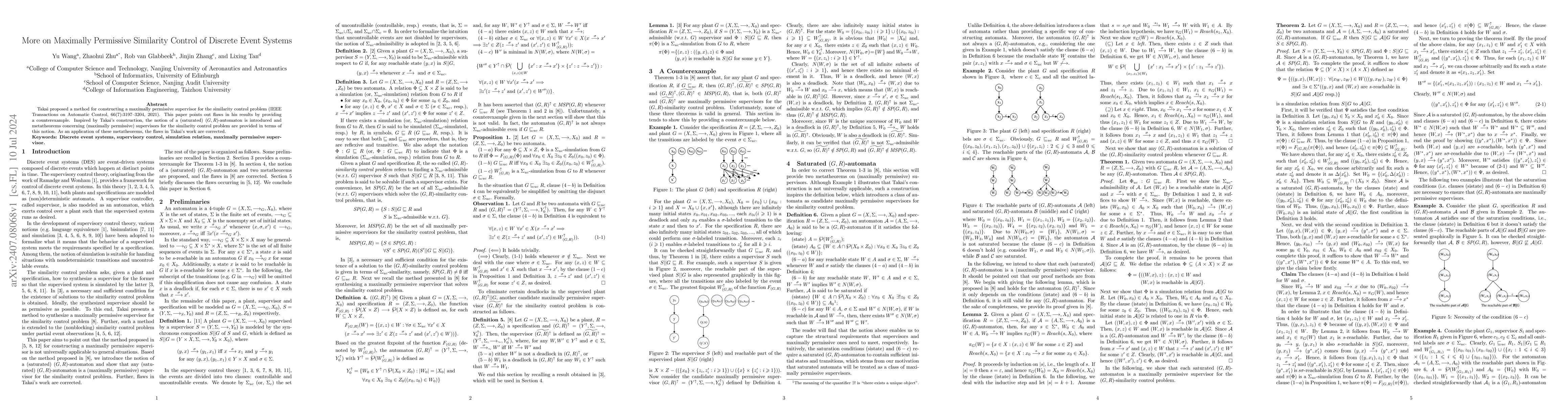 Thumbnail for More on Maximally Permissive Similarity Control of Discrete Event
  Systems