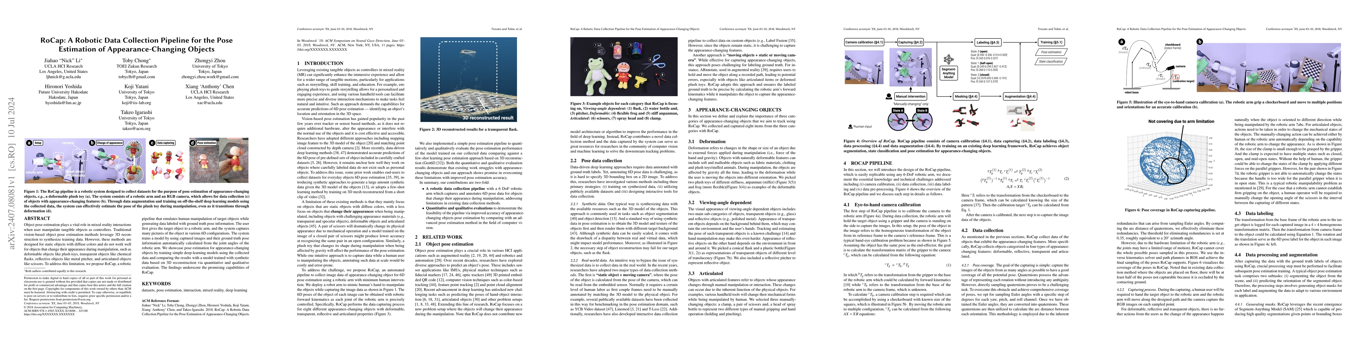 Thumbnail for RoCap: A Robotic Data Collection Pipeline for the Pose Estimation of
  Appearance-Changing Objects