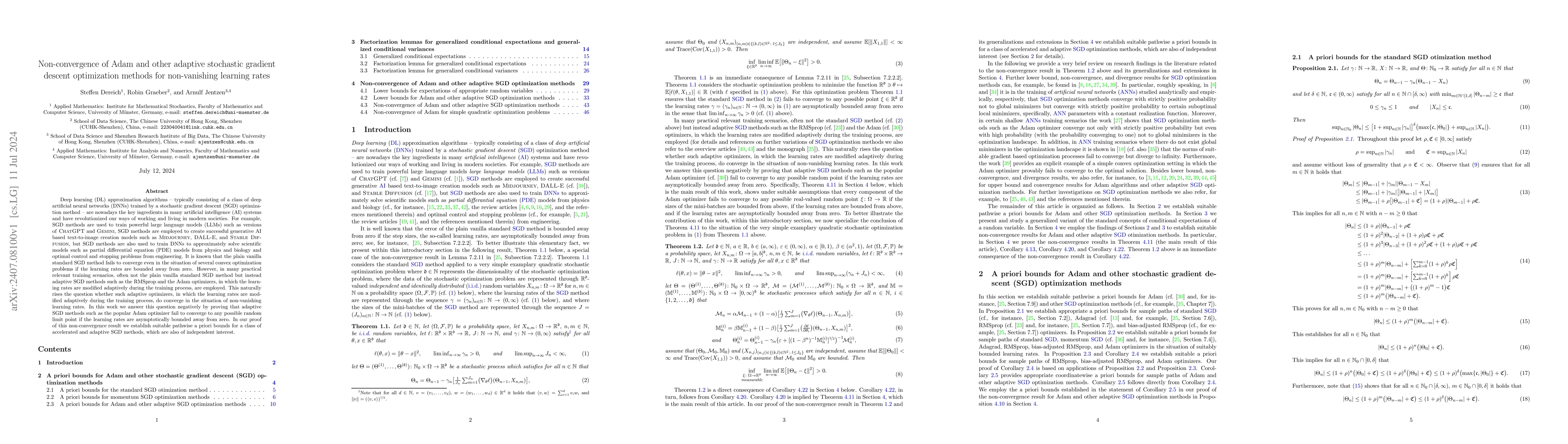 Thumbnail for Non-convergence of Adam and other adaptive stochastic gradient descent
  optimization methods for non-vanishing learning rates