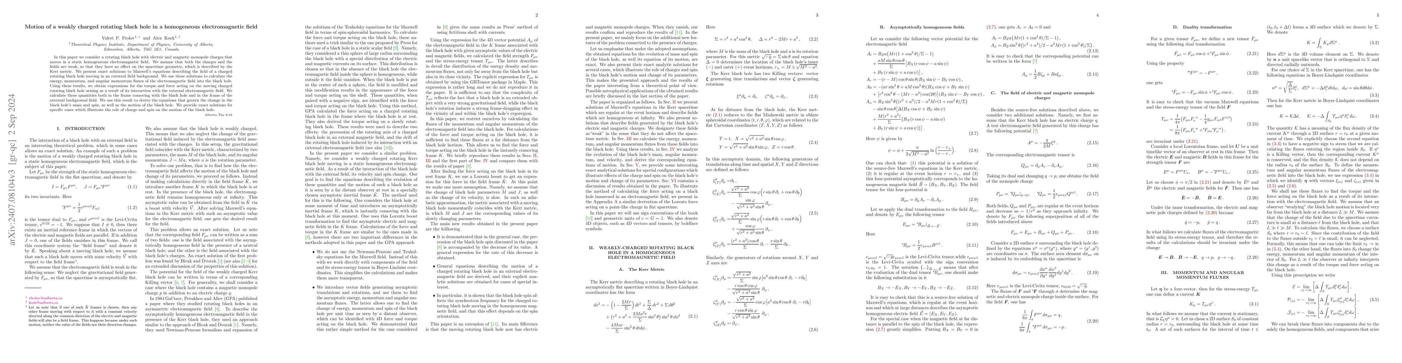 Thumbnail for Motion of a weakly charged rotating black hole in a homogeneous
  electromagnetic field
