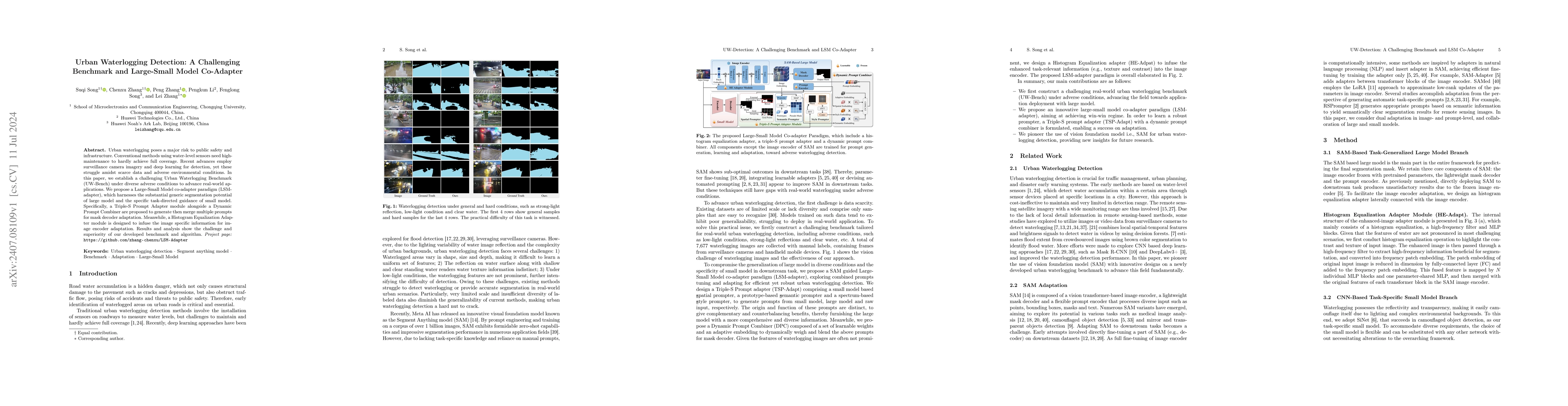 Thumbnail for Urban Waterlogging Detection: A Challenging Benchmark and Large-Small
  Model Co-Adapter