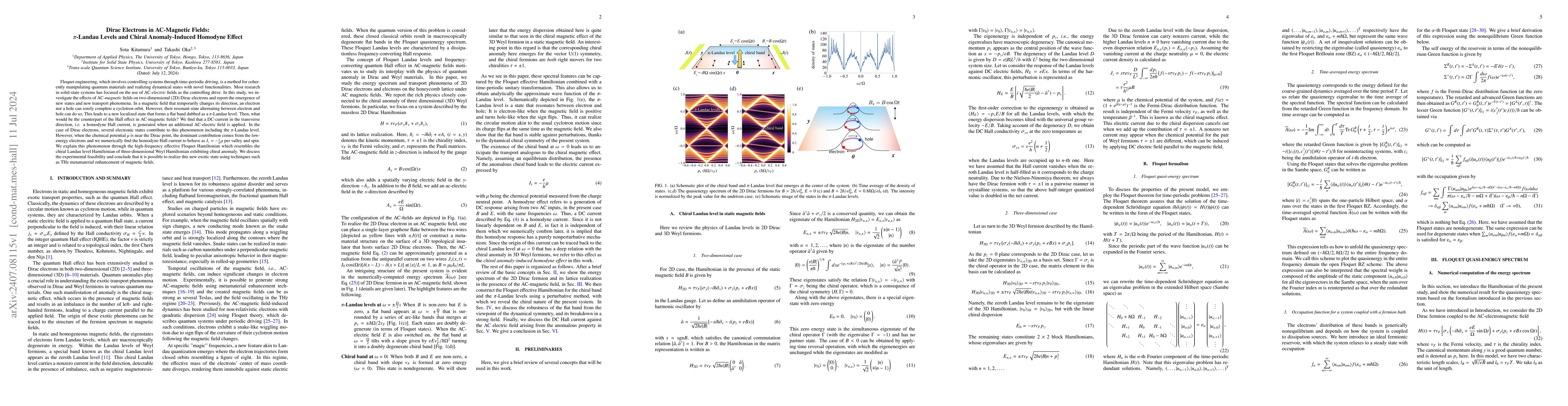 Thumbnail for Dirac Electrons in AC-Magnetic Fields: $π$-Landau Levels and Chiral
  Anomaly-Induced Homodyne Effect