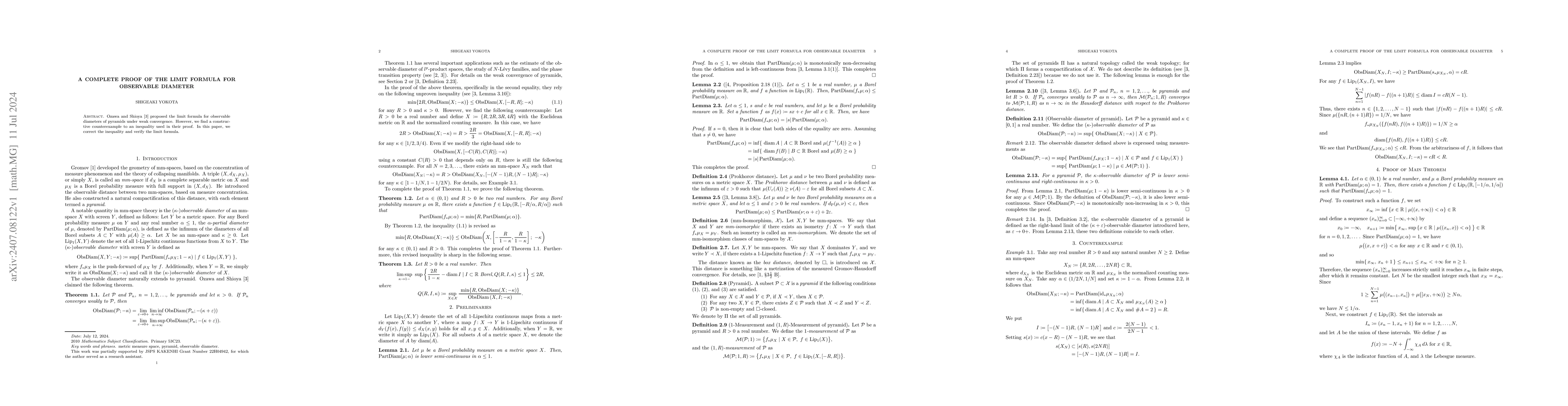 Thumbnail for A Complete Proof of the Limit Formula for Observable Diameter