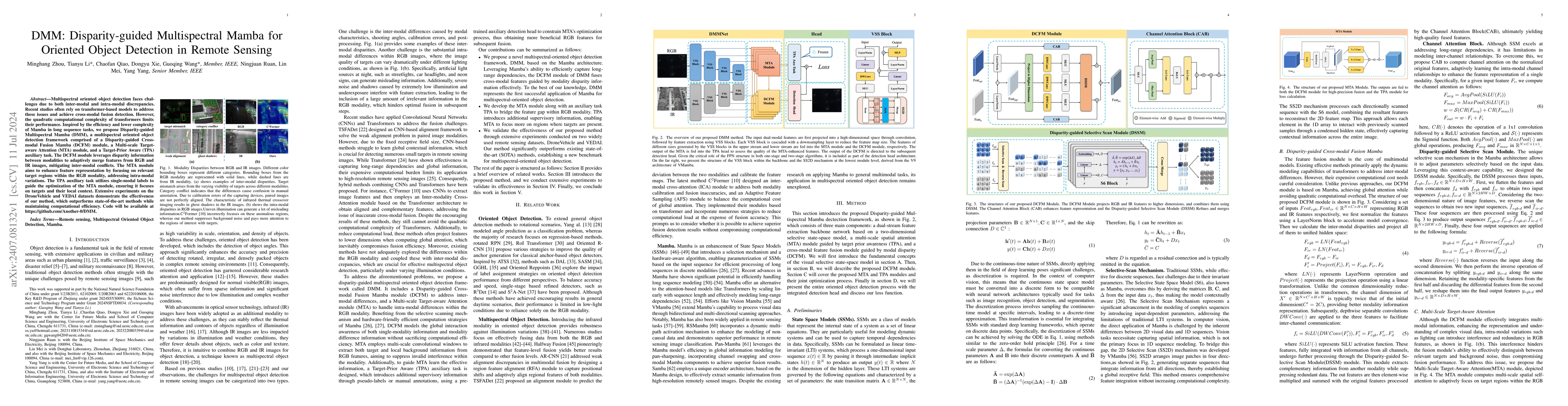 Thumbnail for DMM: Disparity-guided Multispectral Mamba for Oriented Object Detection
  in Remote Sensing