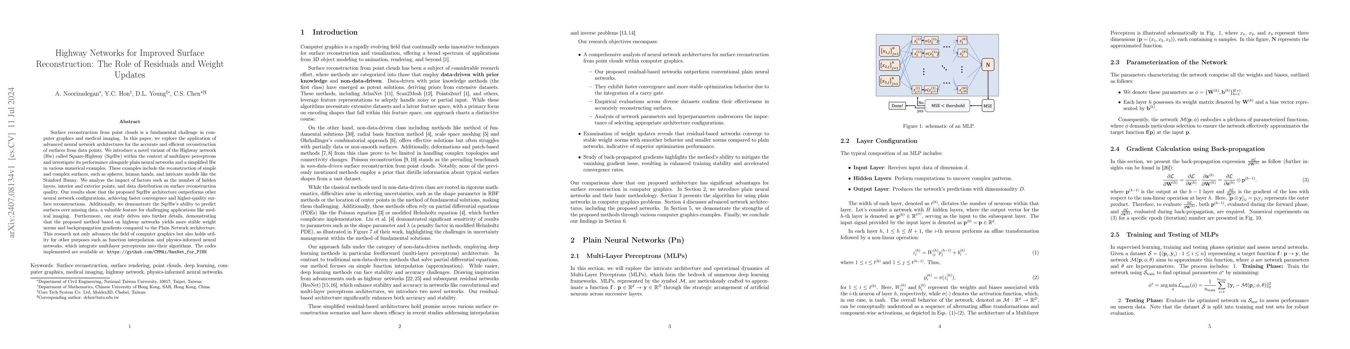 Thumbnail for Highway Networks for Improved Surface Reconstruction: The Role of
  Residuals and Weight Updates