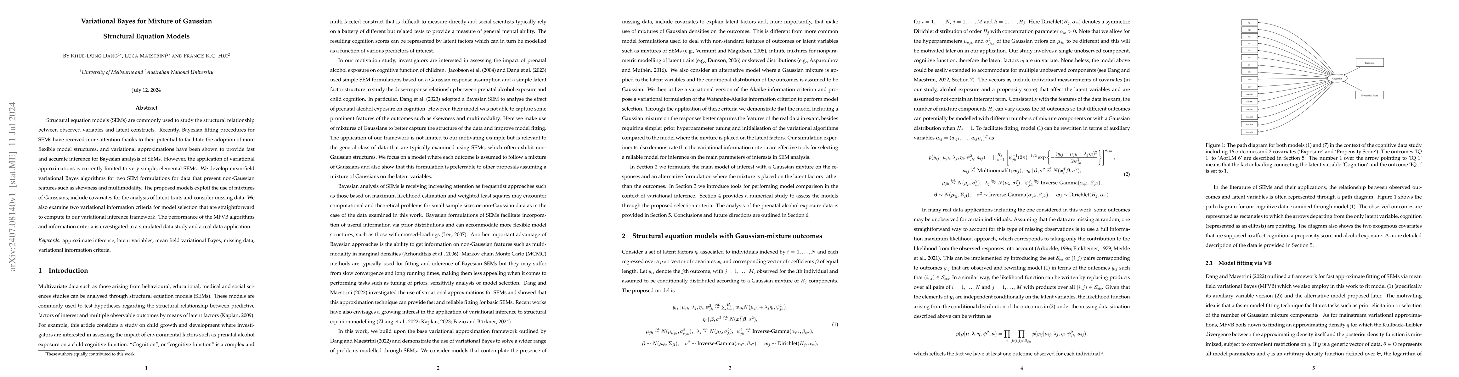 Thumbnail for Variational Bayes for Mixture of Gaussian Structural Equation Models