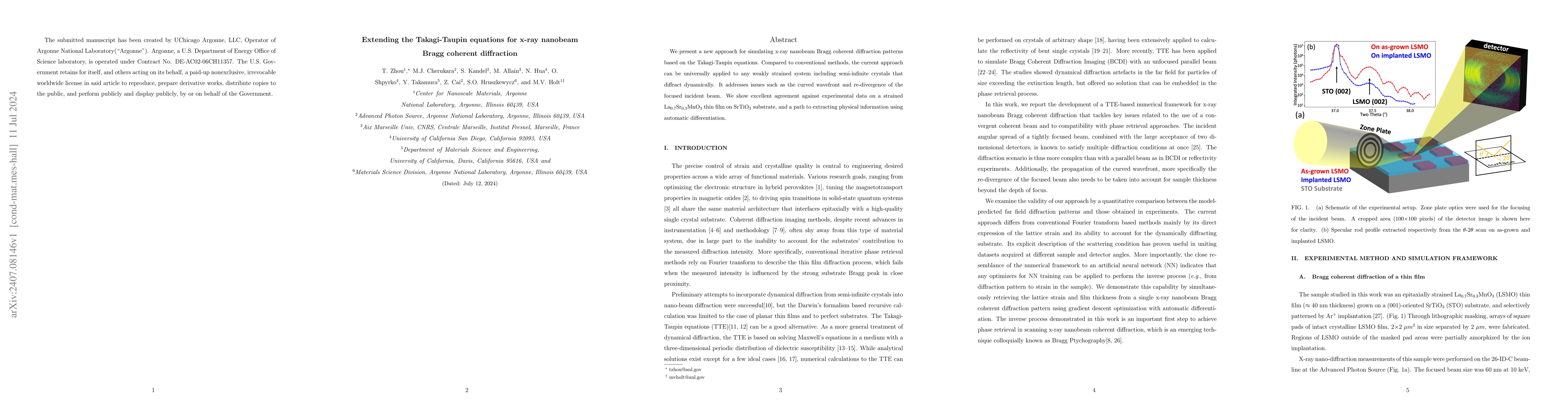 Thumbnail for Extending the Takagi-Taupin equations for x-ray nanobeam Bragg coherent
  diffraction