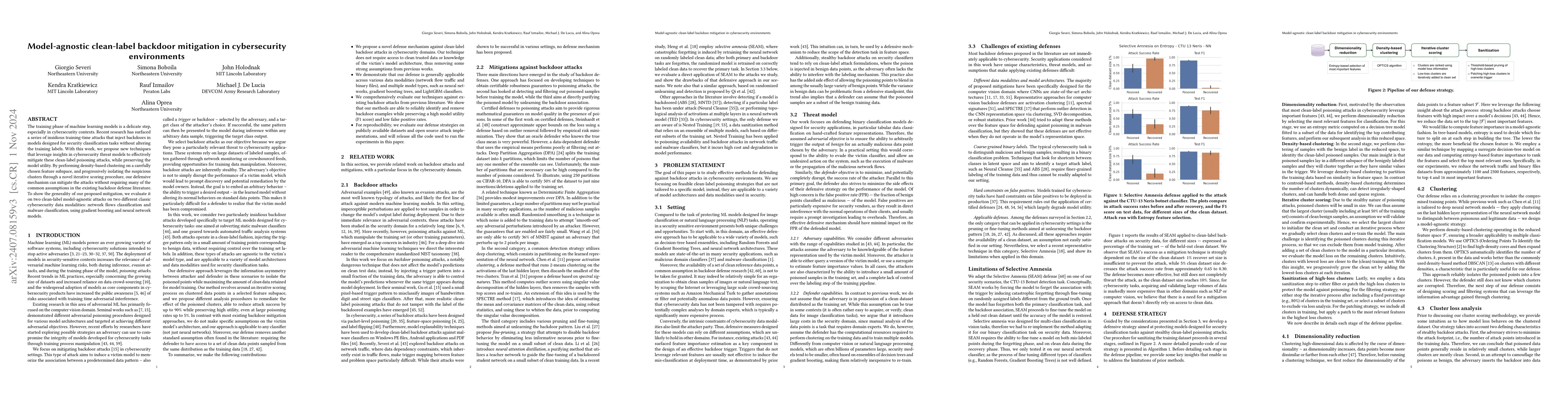 Thumbnail for Model-agnostic clean-label backdoor mitigation in cybersecurity
  environments