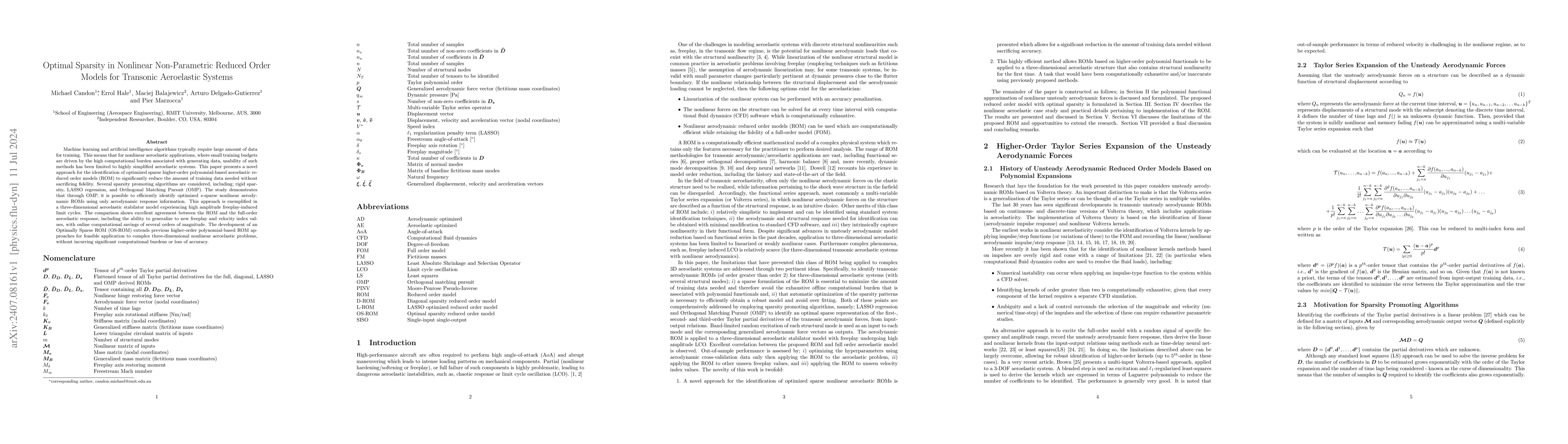 Thumbnail for Optimal Sparsity in Nonlinear Non-Parametric Reduced Order Models for
  Transonic Aeroelastic Systems