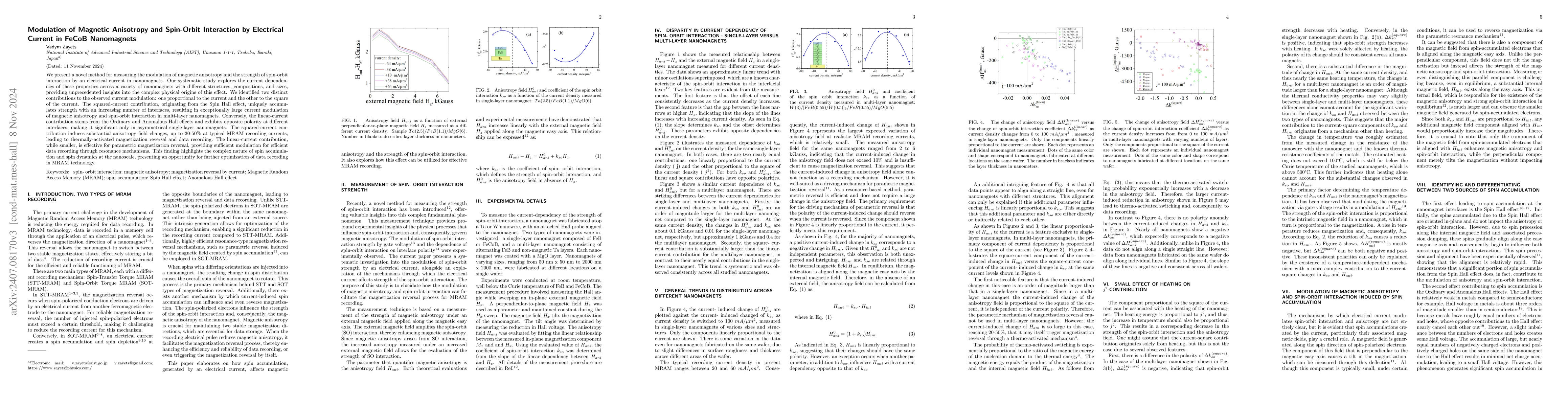Thumbnail for Modulation of Magnetic Anisotropy and Spin-Orbit Interaction by
  Electrical Current in FeCoB Nanomagnets