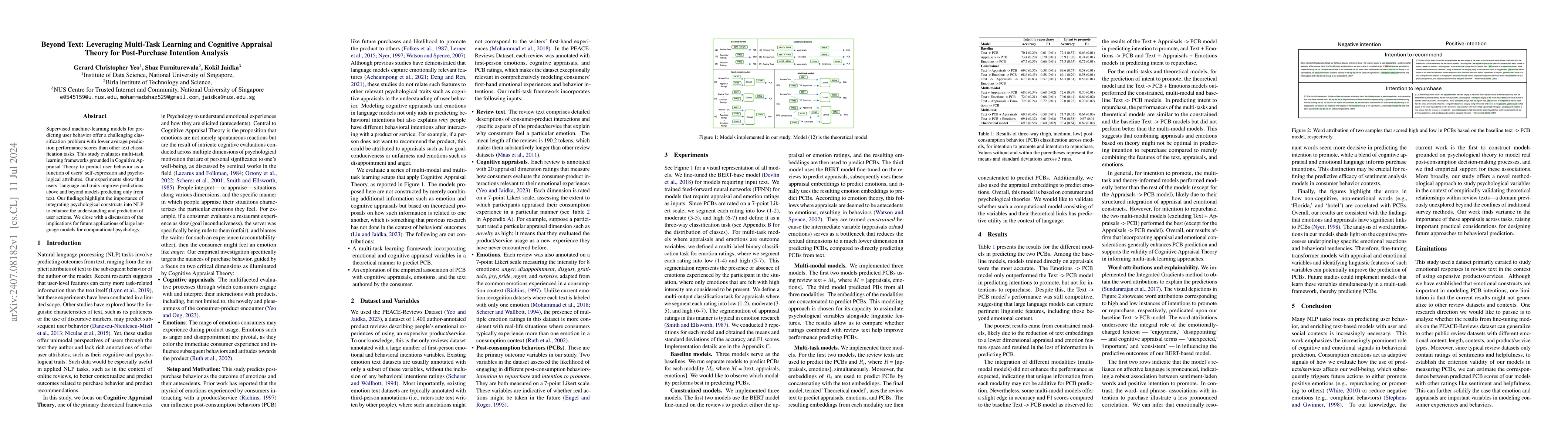 Thumbnail for Beyond Text: Leveraging Multi-Task Learning and Cognitive Appraisal
  Theory for Post-Purchase Intention Analysis
