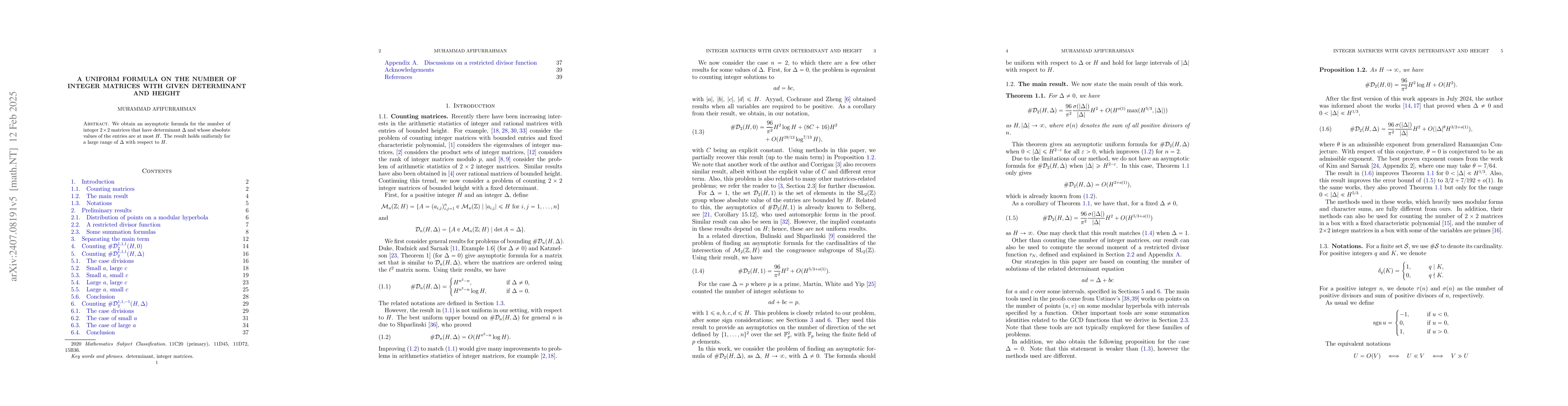 Thumbnail for A uniform formula on the number of integer matrices with given
  determinant and height