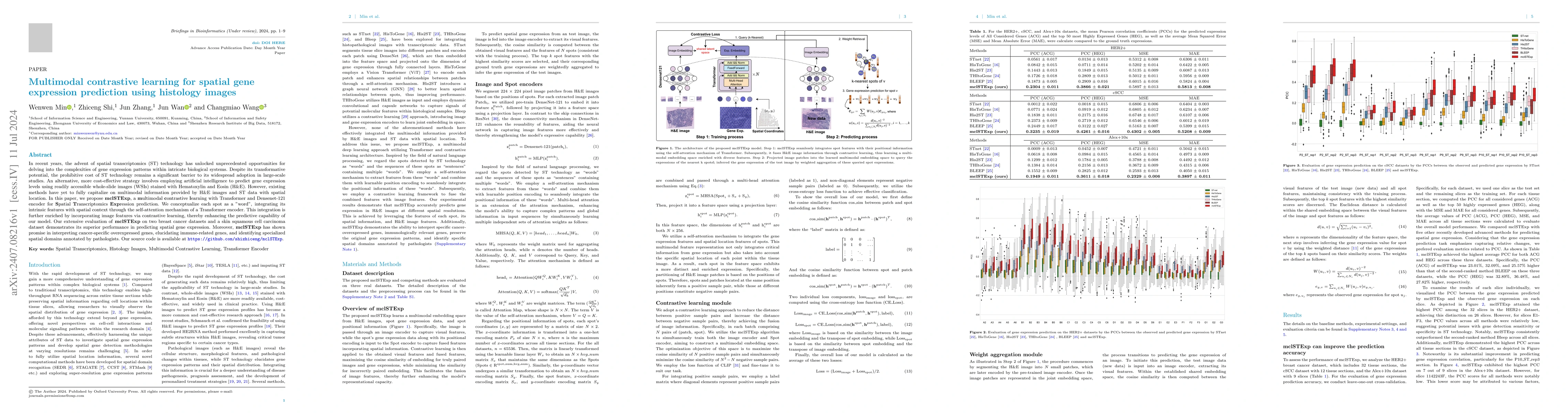 Thumbnail for Multimodal contrastive learning for spatial gene expression prediction
  using histology images