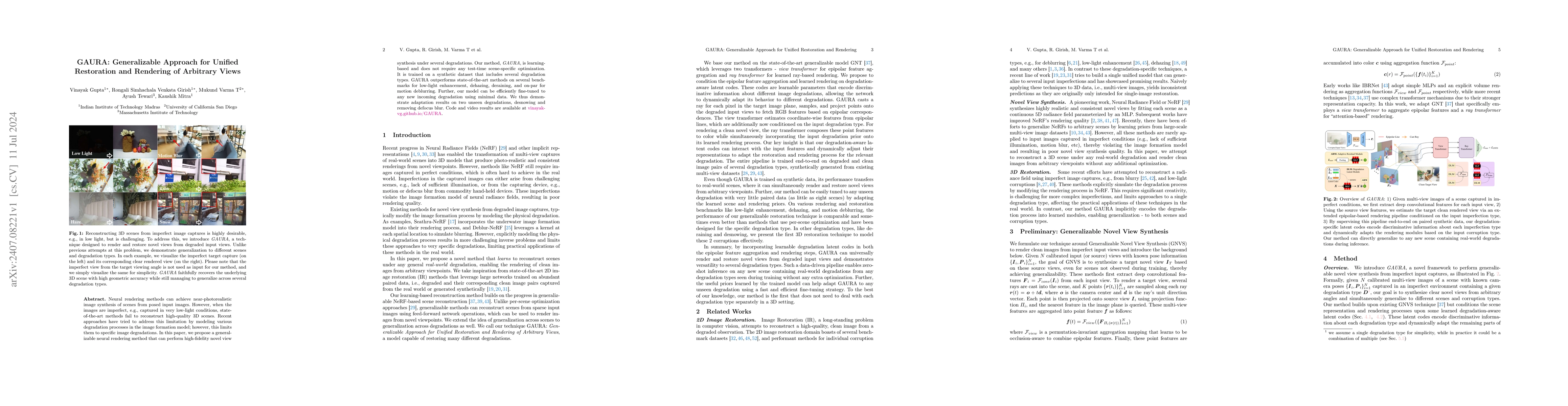 Thumbnail for GAURA: Generalizable Approach for Unified Restoration and Rendering of
  Arbitrary Views