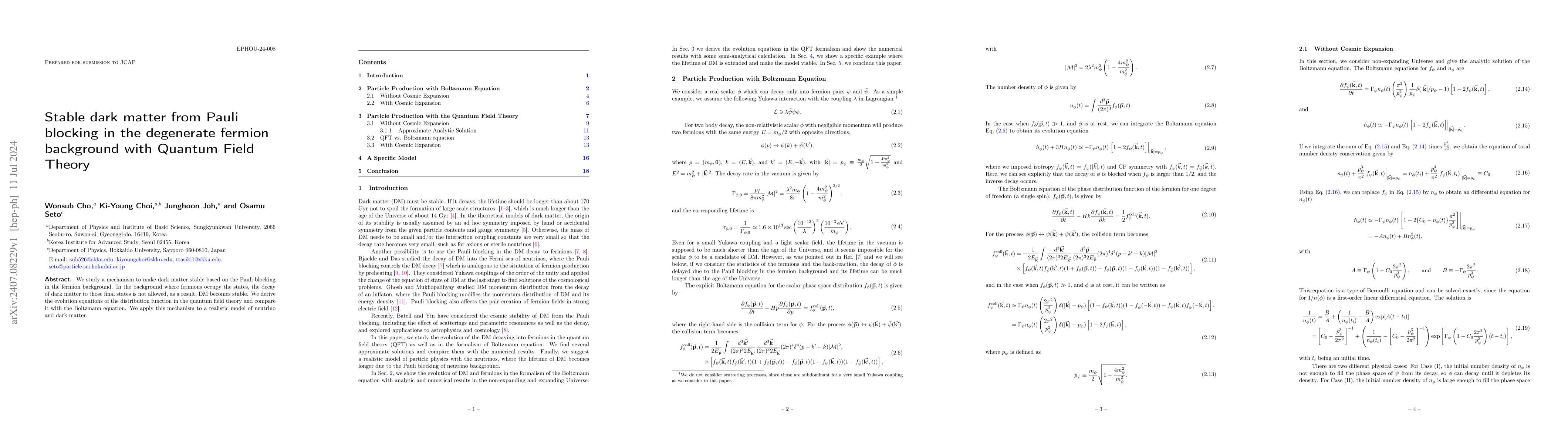 Thumbnail for Stable dark matter from Pauli blocking in the degenerate fermion
  background with Quantum Field Theory