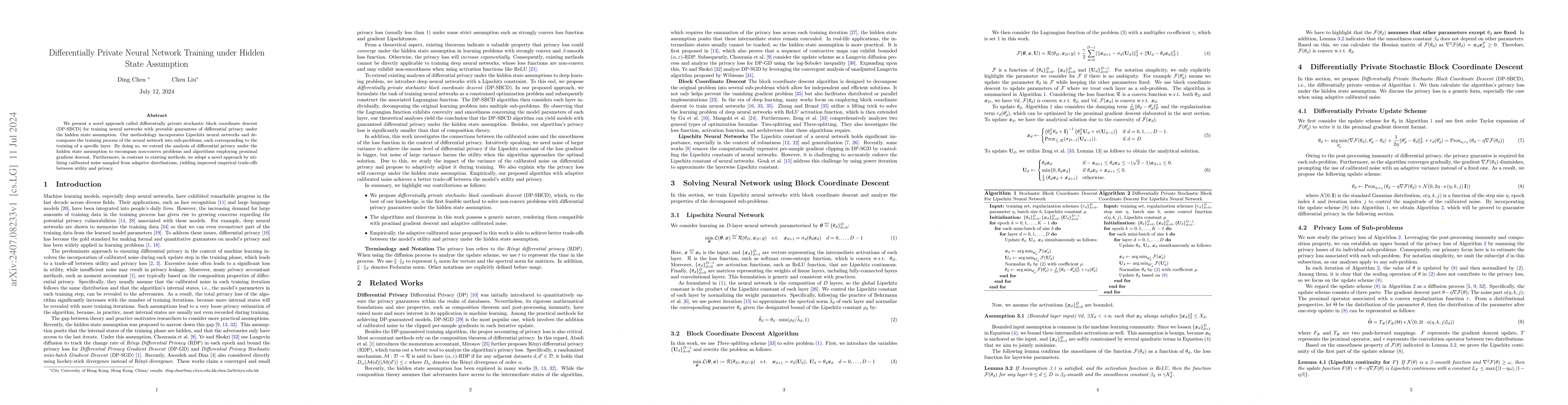 Thumbnail for Differentially Private Neural Network Training under Hidden State
  Assumption