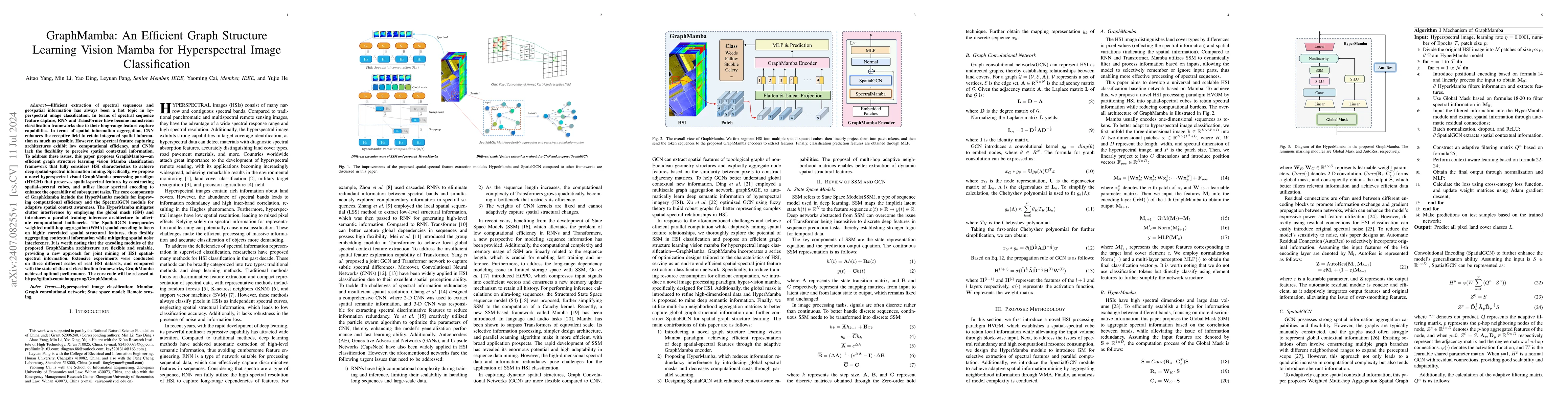 Thumbnail for GraphMamba: An Efficient Graph Structure Learning Vision Mamba for
  Hyperspectral Image Classification