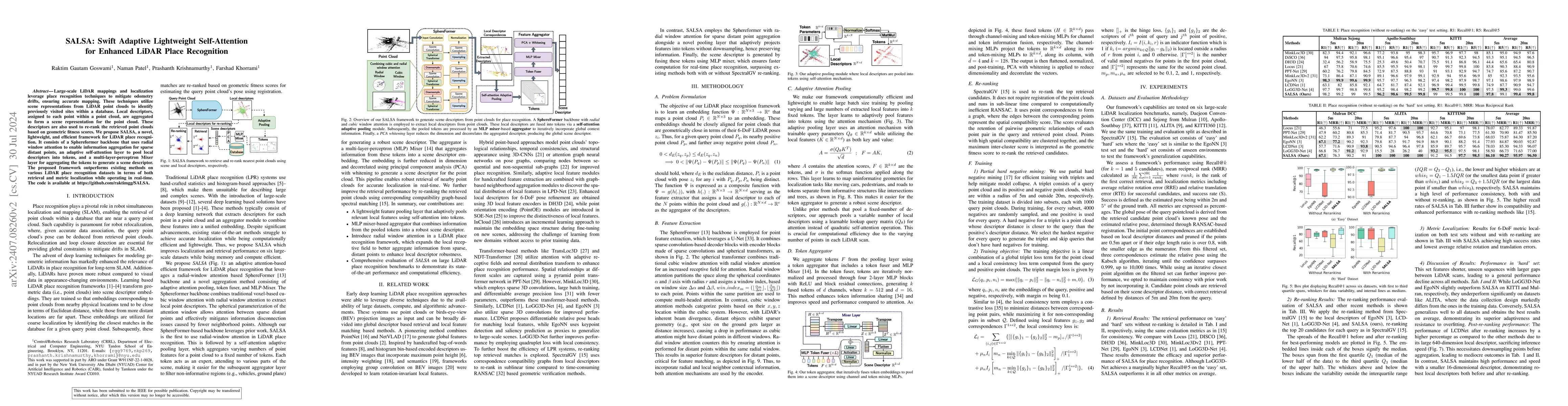 Thumbnail for SALSA: Swift Adaptive Lightweight Self-Attention for Enhanced LiDAR
  Place Recognition
