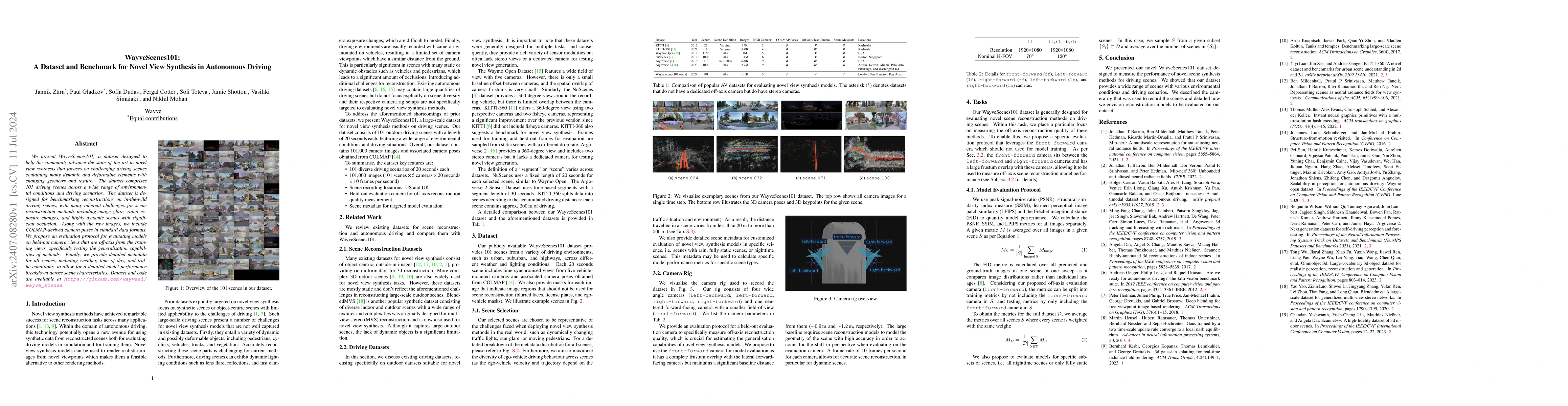 Thumbnail for WayveScenes101: A Dataset and Benchmark for Novel View Synthesis in
  Autonomous Driving