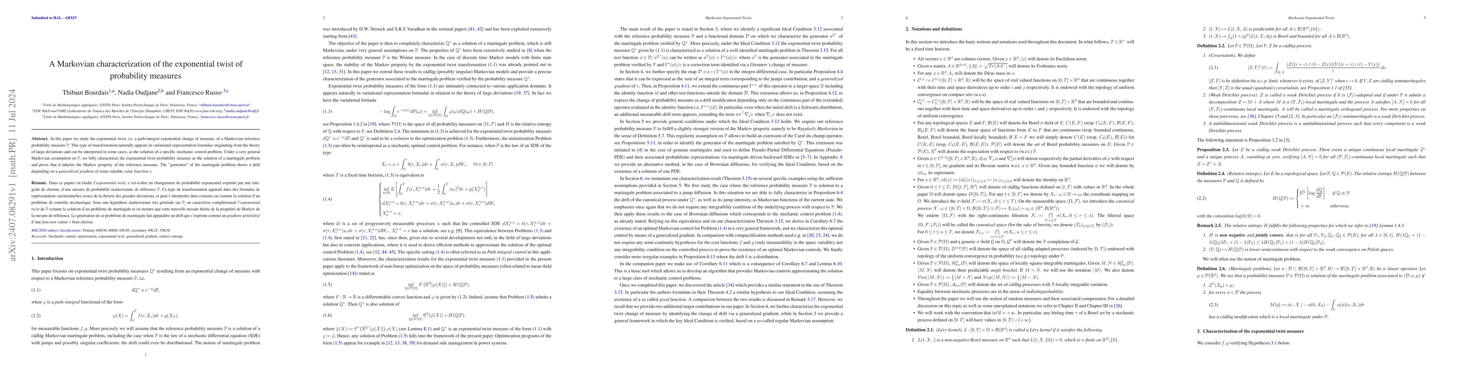 Thumbnail for A Markovian characterization of the exponential twist of probability
  measures