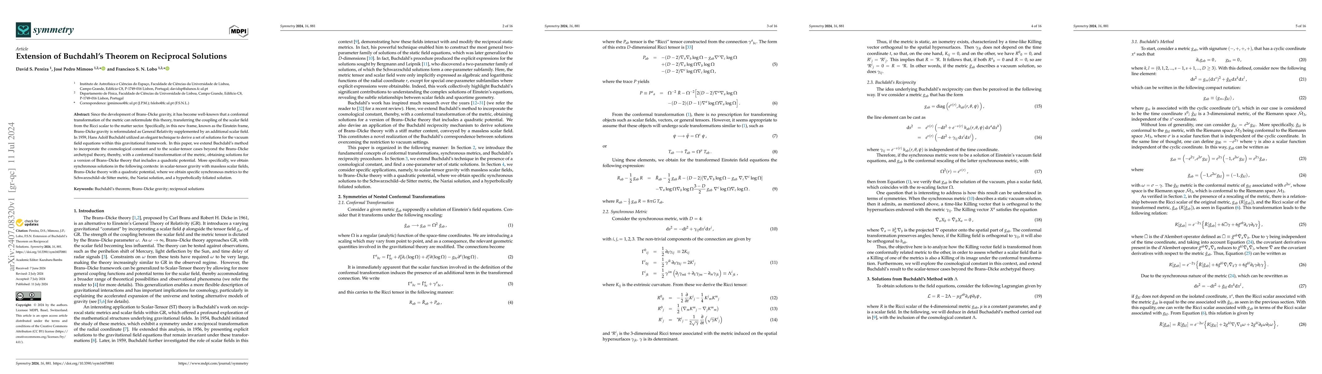 Thumbnail for Extension of Buchdahl's Theorem on Reciprocal Solutions
