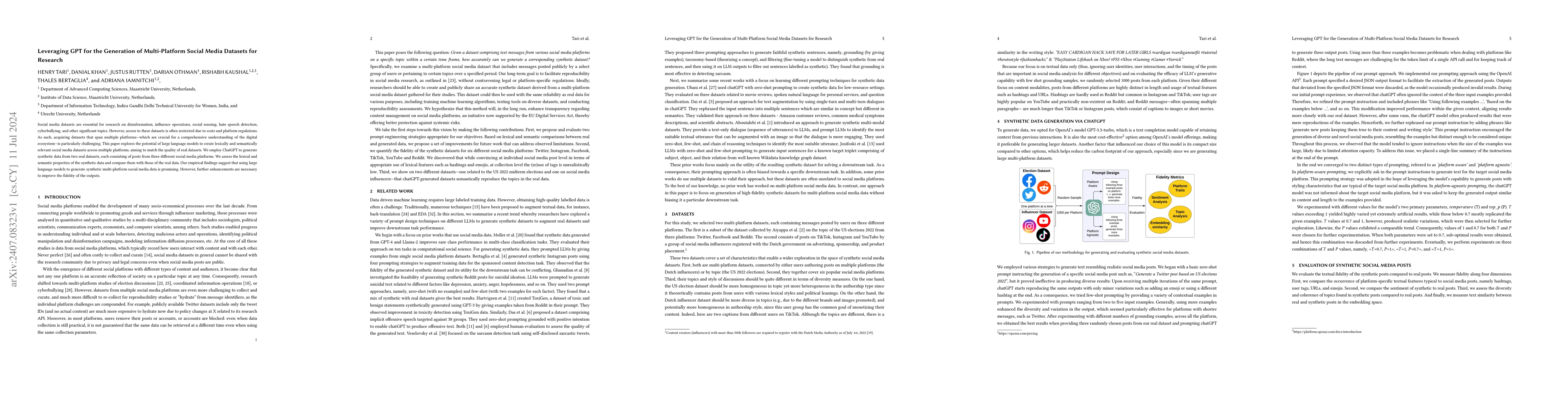 Thumbnail for Leveraging GPT for the Generation of Multi-Platform Social Media
  Datasets for Research