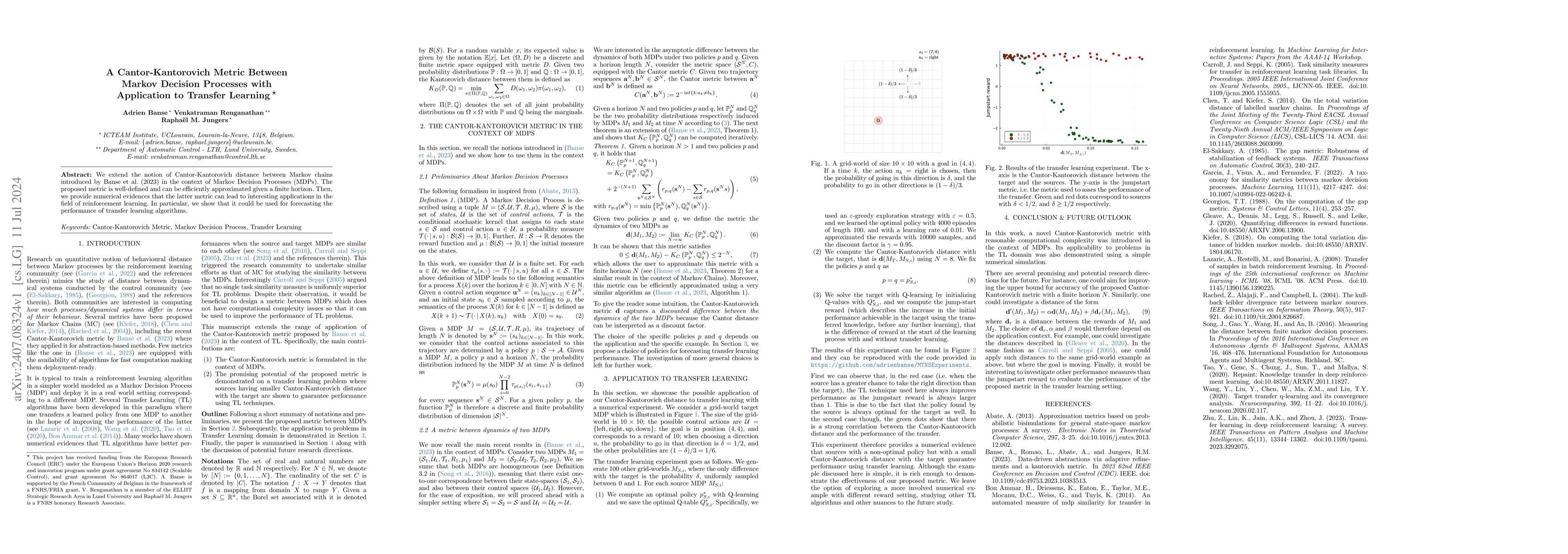 Thumbnail for A Cantor-Kantorovich Metric Between Markov Decision Processes with
  Application to Transfer Learning
