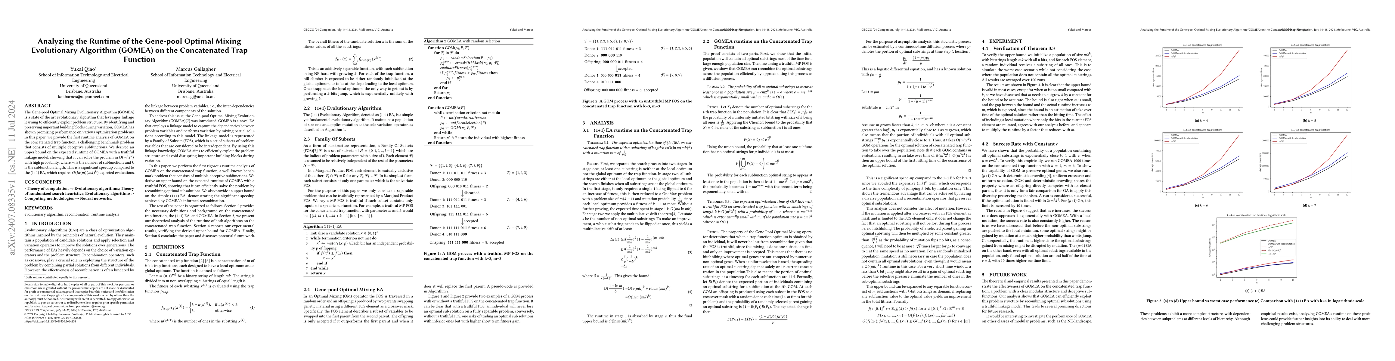 Thumbnail for Analyzing the Runtime of the Gene-pool Optimal Mixing Evolutionary
  Algorithm (GOMEA) on the Concatenated Trap Function