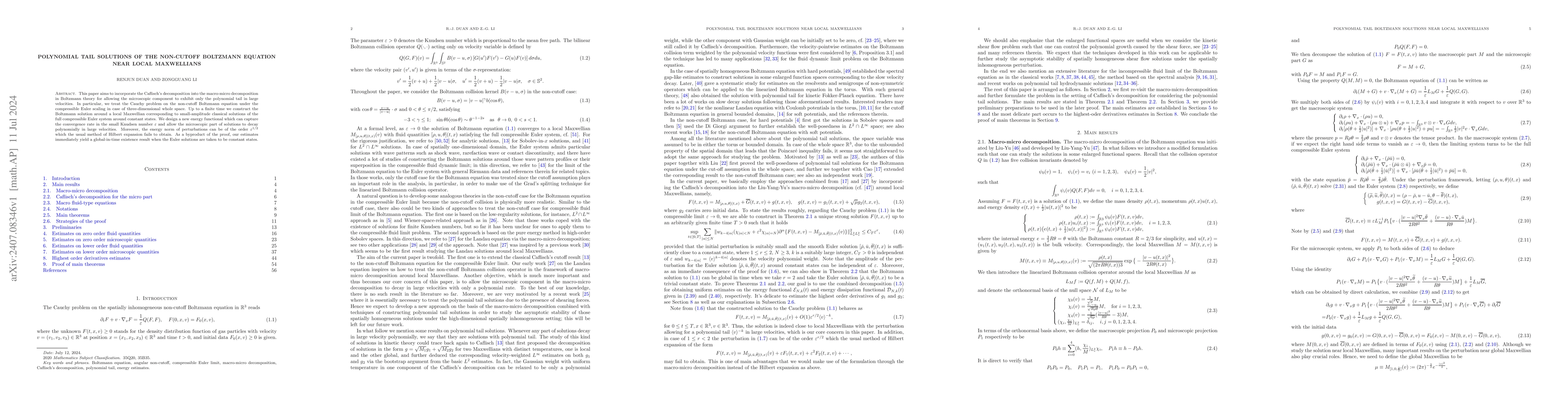 Thumbnail for Polynomial tail solutions of the non-cutoff Boltzmann equation near
  local Maxwellians