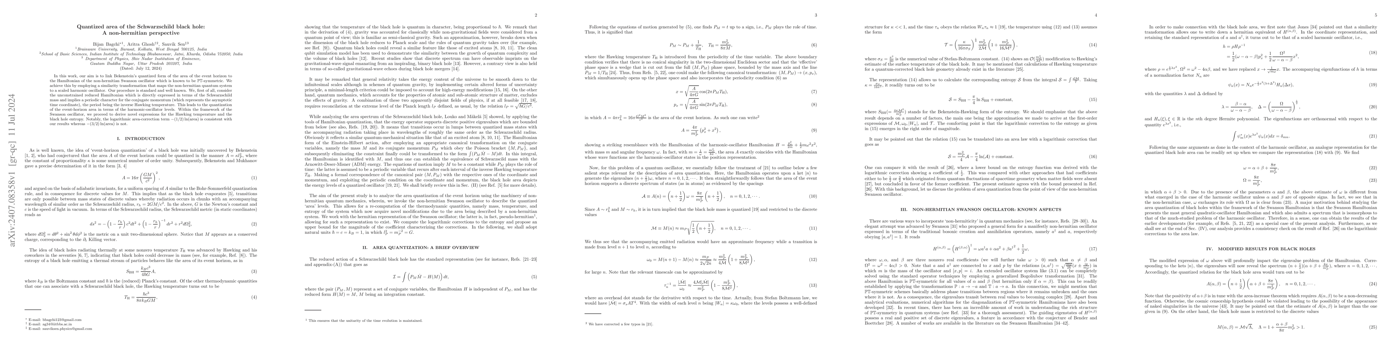 Thumbnail for Quantized area of the Schwarzschild black hole: A non-hermitian
  perspective