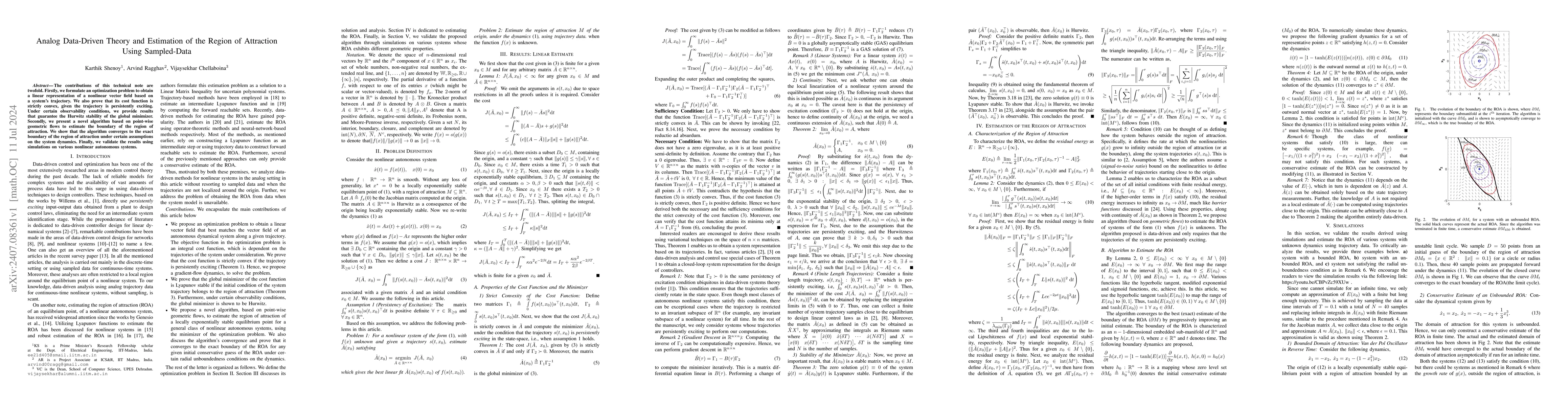 Thumbnail for Analog Data-Driven Theory and Estimation of the Region of Attraction
  Using Sampled-Data