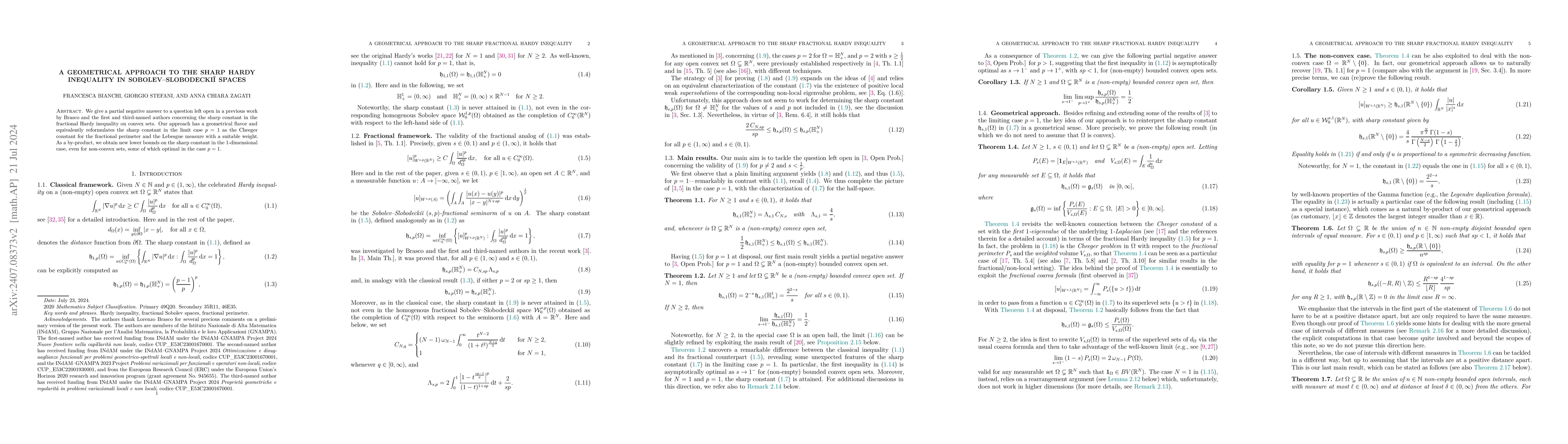 Thumbnail for A geometrical approach to the sharp Hardy inequality in
  Sobolev-Slobodeckiĭ spaces